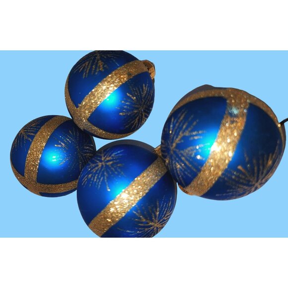 Set Of 5 Blue & Gold Glitter Christmas Ornaments - Picture 4 of 11